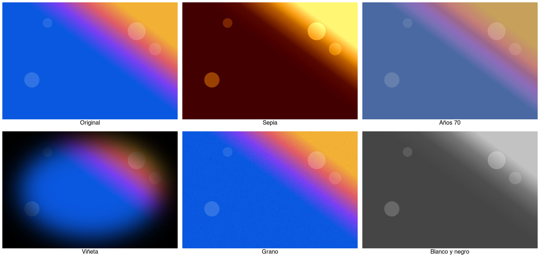Cuadrícula 3x2 de versiones de una imagen generada con magick montage, cada una con su etiqueta